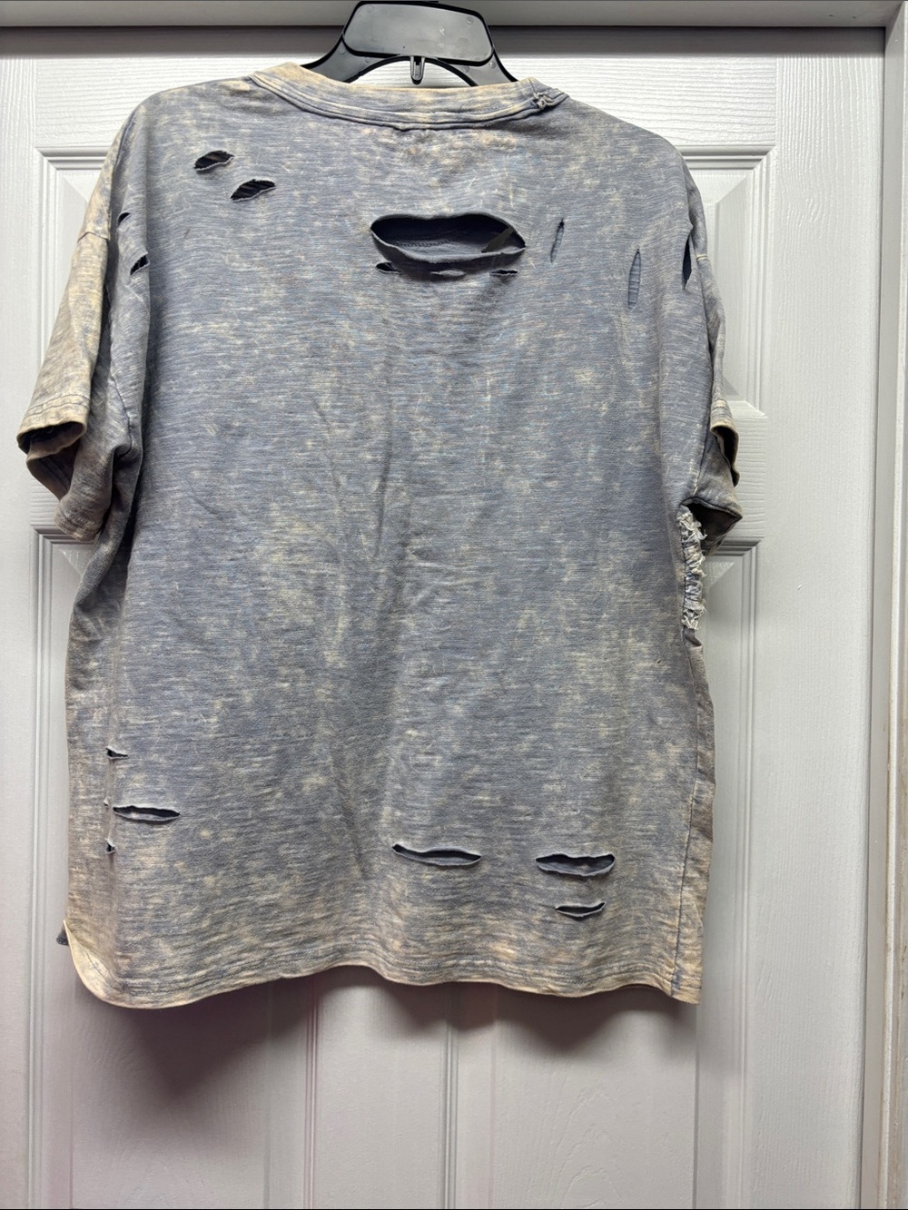 Oli & Hali Lace Star Patchwork Distressed Tee - Cream & light Blue Medium - Picture 3 of 4